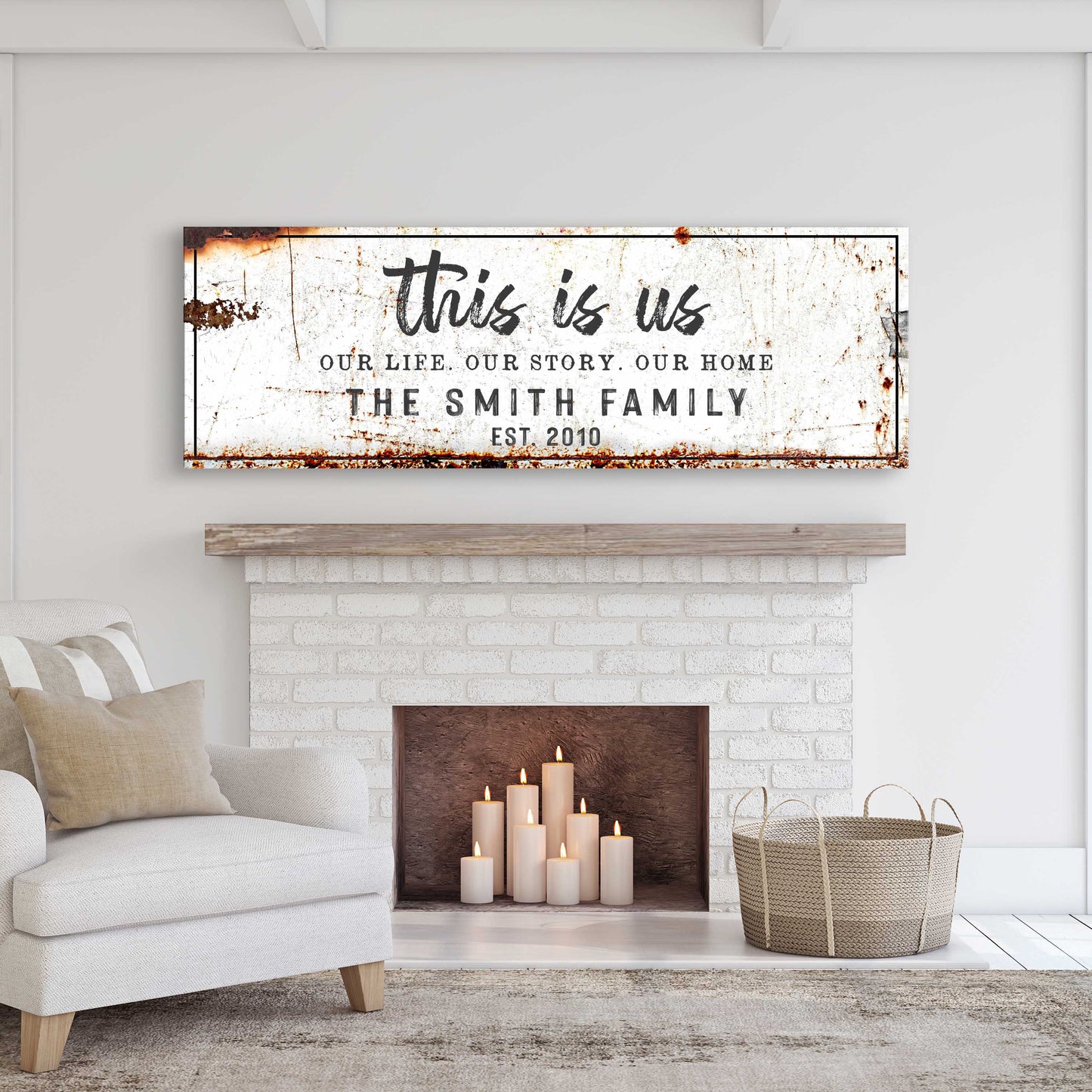 This Is Us rustic Tailored Canvases canvas sign with white background and black script on Tampa Home & Garden Store