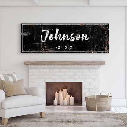 Original Family Sign canvas in black distressed with white Johnson text Tailored Canvases on Tampa Home & Garden Store