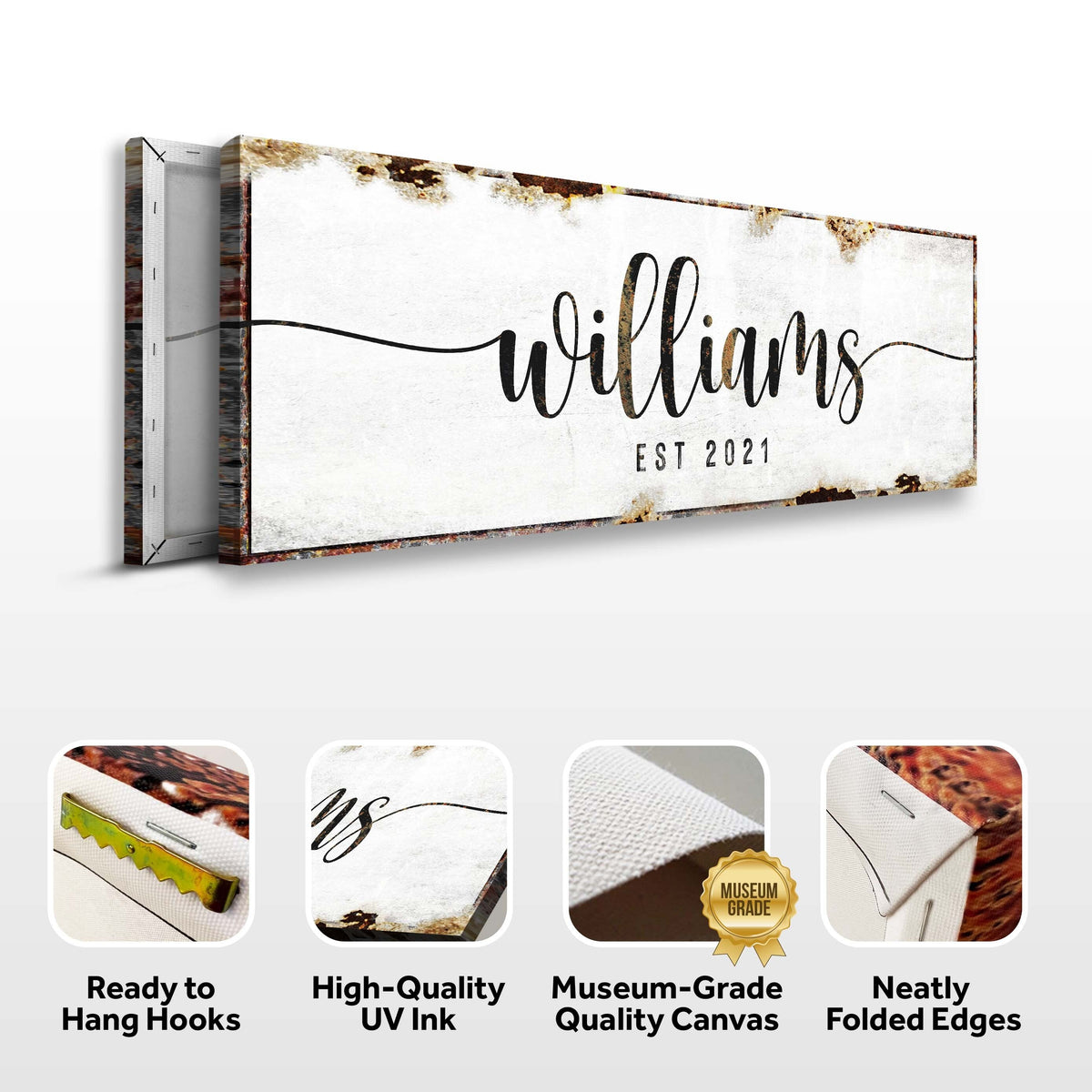 Special Family Sign canvas by Tailored Canvases, rustic white backdrop with cursive text on Tampa Home & Garden Store