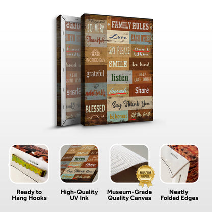 Family Rules Sign canvas by Tailored Canvases with distressed wood patchwork collage on Tampa Home & Garden Store