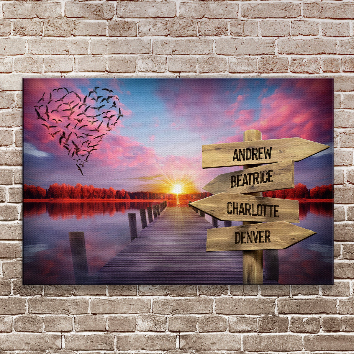 Family Name Sunset Sign canvas by Tailored Canvases with birds and sunset sky on Tampa Home & Garden Store