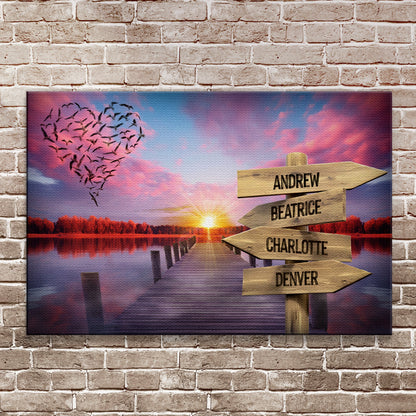 Family Name Sunset Sign canvas by Tailored Canvases with birds and sunset sky on Tampa Home & Garden Store