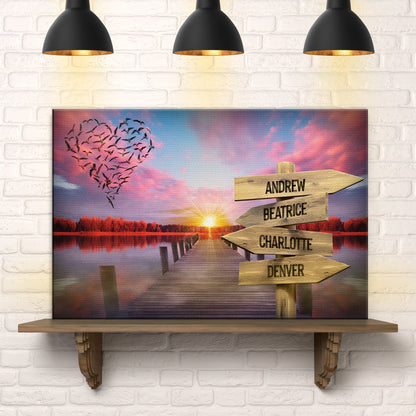 Family Name Sunset Sign Crafting Canvas by Tailored Canvases with wooden signposts at sunset on Tampa Home & Garden Store