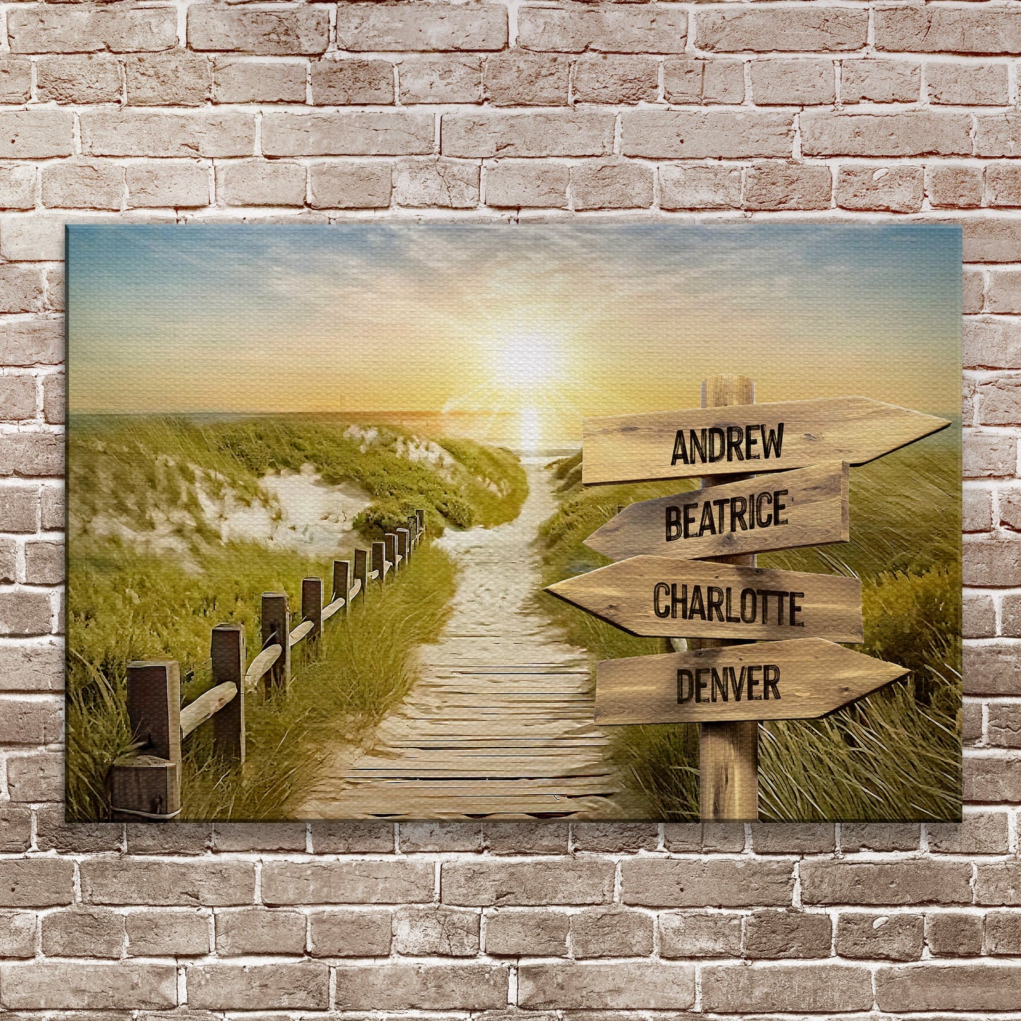 Family Name Sunrise Sign canvas by Tailored Canvases with landscape and wooden name signs on Tampa Home & Garden Store