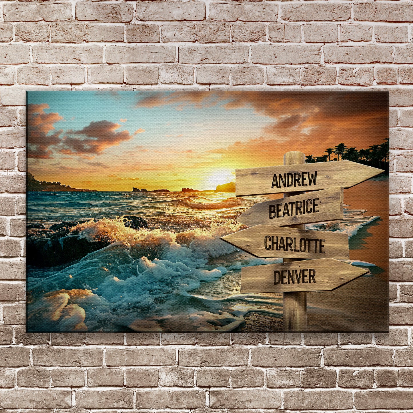Family Name Ocean Sunset Sign canvas by Tailored Canvases, coastal sunset scene art on Tampa Home & Garden Store