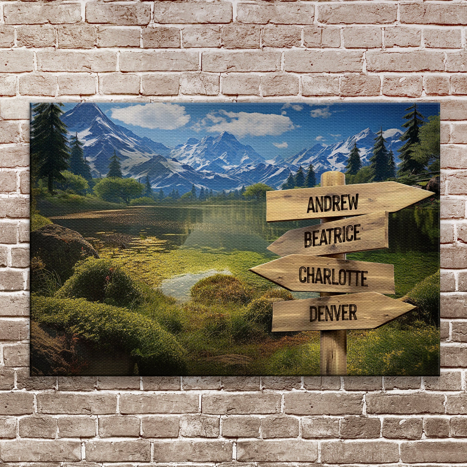 Family Names Mountain Sign canvas with four name arrows ANDREW on Tampa Home & Garden Store