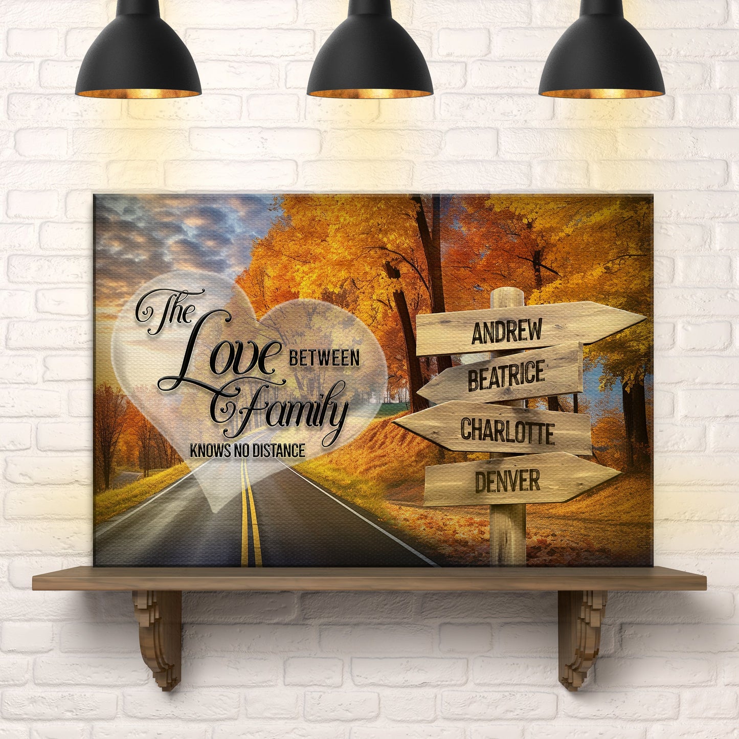 Love Between Family Names Sign canvas wall art with wooden arrows Tailored Canvases on Tampa Home & Garden Store