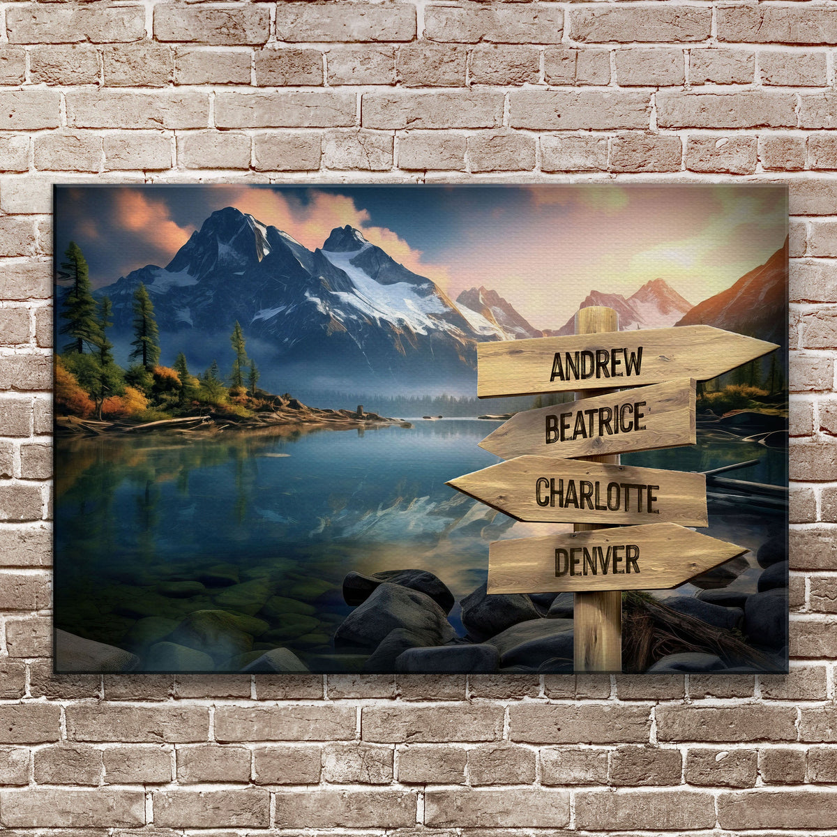 Mountain Sunrise Family Names Sign canvas by Tailored Canvases with mountain landscape on Tampa Home & Garden Store