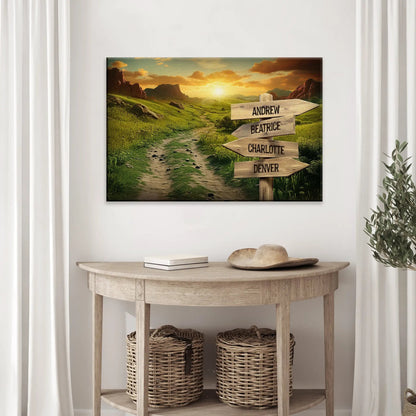 Winding Road Family Names Sign canvas by Tailored Canvases with rustic signpost names on Tampa Home & Garden Store
