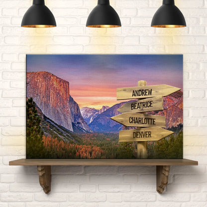 Yosemite Sunset Family Names Sign canvas by Tailored Canvases canyon sunset name signs on Tampa Home & Garden Store