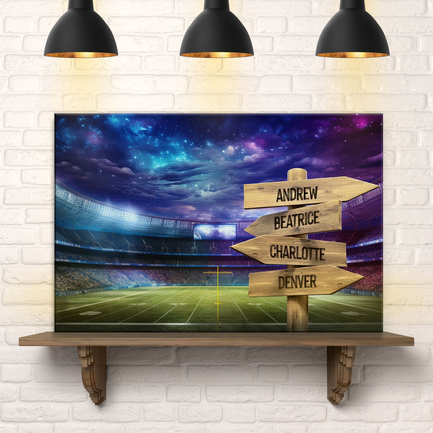 Football Field Family Names Sign canvas with arrow signs 4 Andrew Beatrice Charlotte Denver on Tampa Home & Garden Store