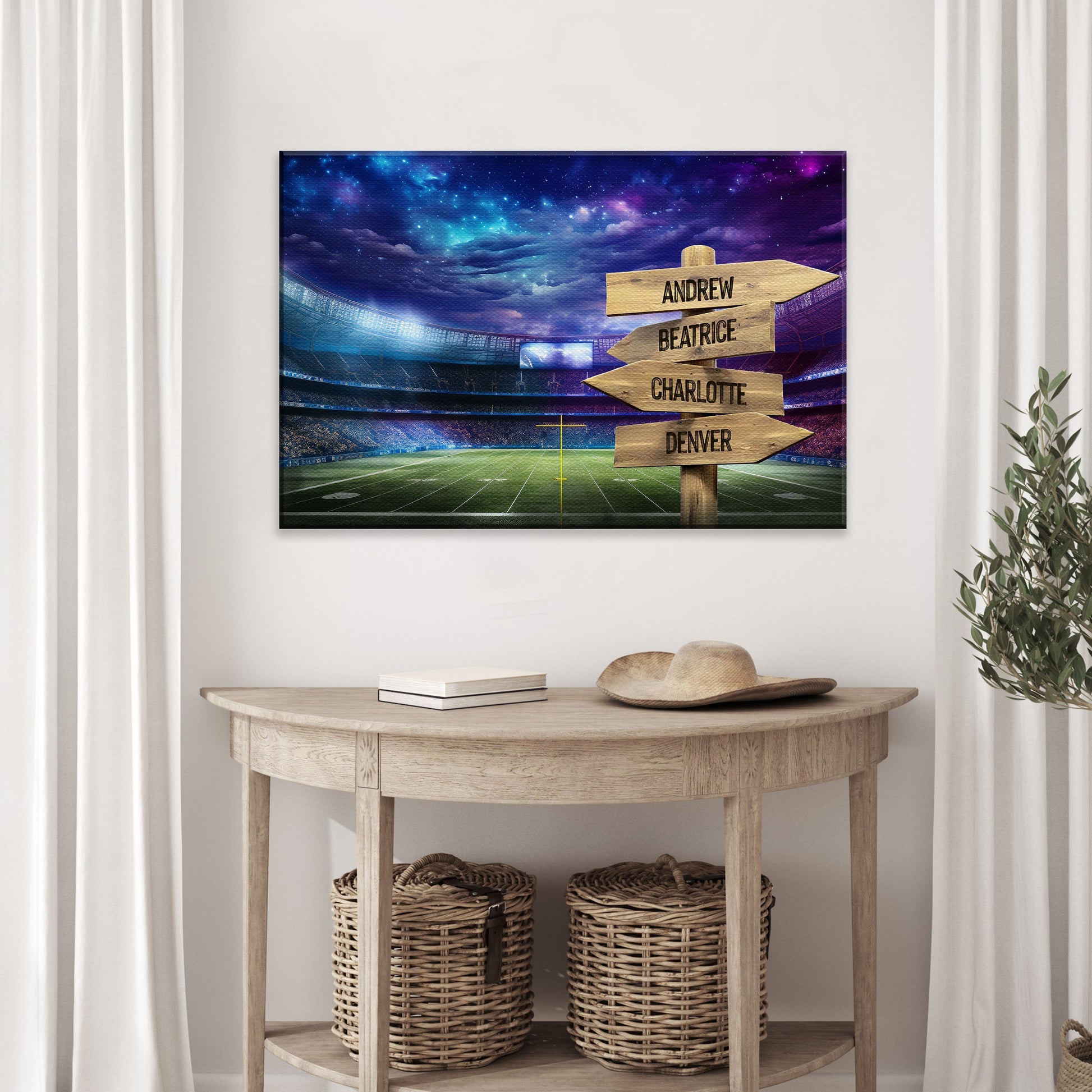 Football Field Family Names Sign canvas Tailored Canvases wooden name signs on a stadium on Tampa Home & Garden Store