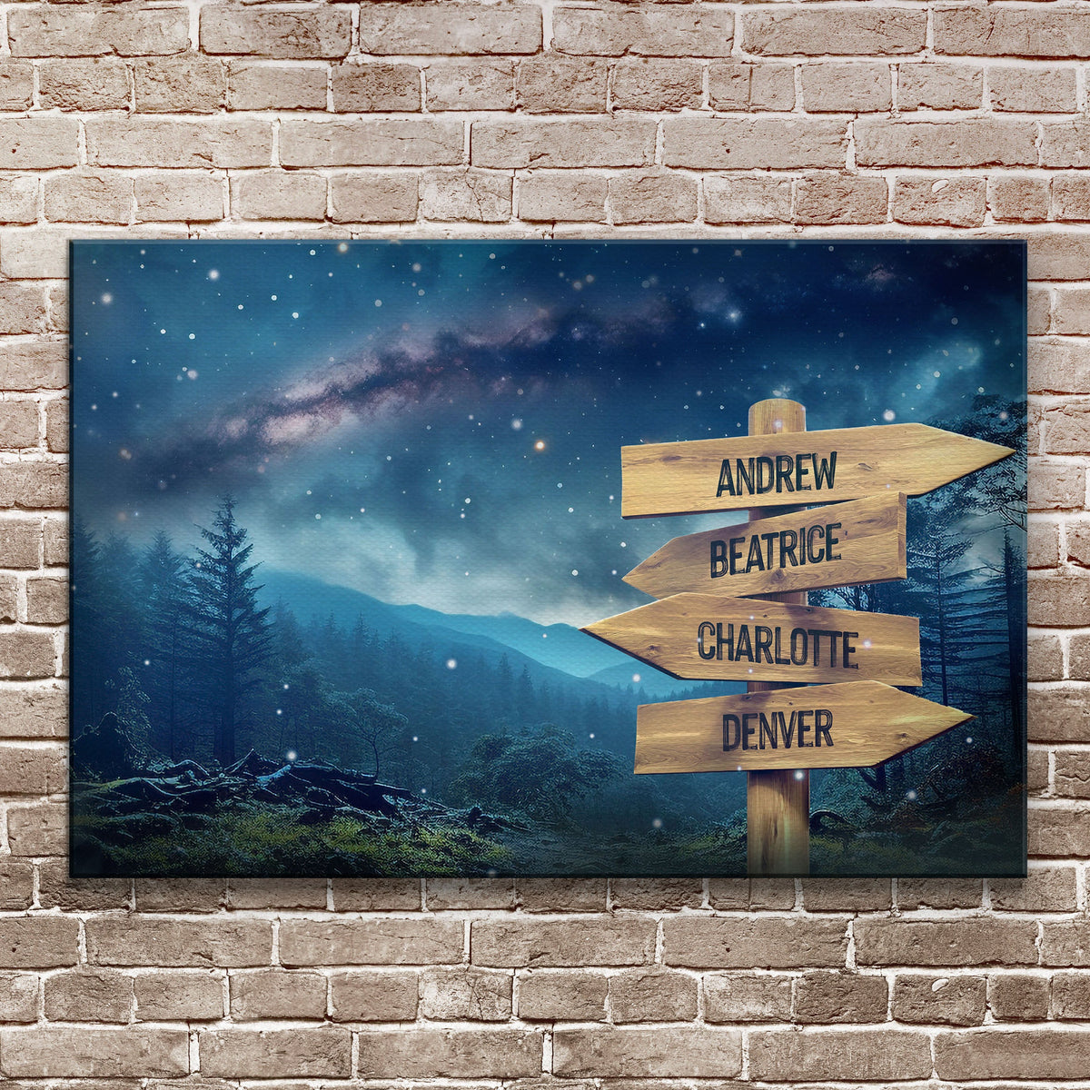 Starry Sky Family Names Sign canvas with wooden signposts bearing names Tailored Canvases on Tampa Home & Garden Store