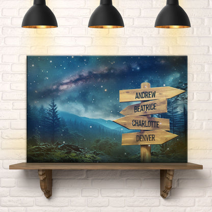 Starry Sky Family Names Sign canvas with wooden arrow signs Andrew Beatrice Charlotte on Tampa Home & Garden Store