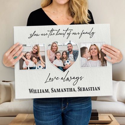 Canvas sign You Are The Heart Of The Family featuring a family photo collage by Tailored Canvases on Tampa Home & Garden Store