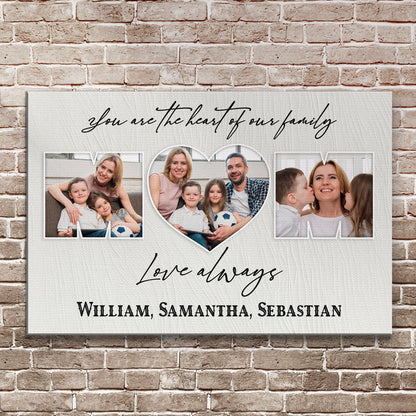 Canvas Mother's Day Sign You Are The Heart Of The Family collage in heart frames on wood on Tampa Home & Garden Store