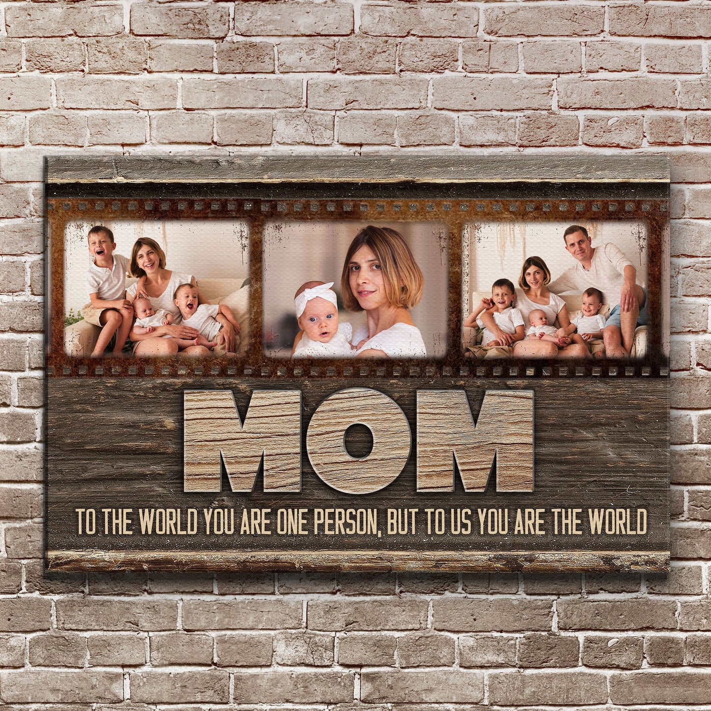 Mother's Day Sign To Us You Are The World canvas by Tailored Canvases with pics and MOM letters on Tampa Home & Garden Store