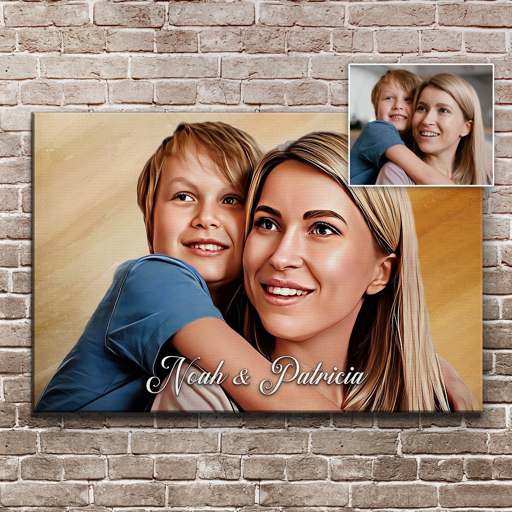 Mother's Day Cartoon Portrait Sign canvas by Tailored Canvases, smiling mom and child on Tampa Home & Garden Store