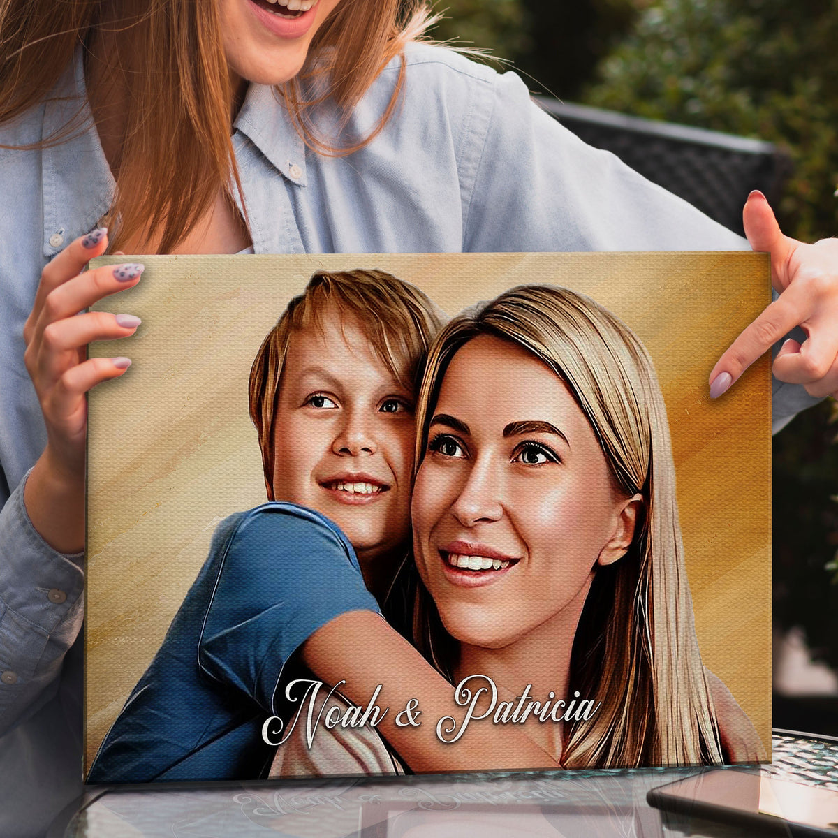 Mother's Day Cartoon Portrait Sign canvas by Tailored Canvases featuring Noah & Patricia on Tampa Home & Garden Store