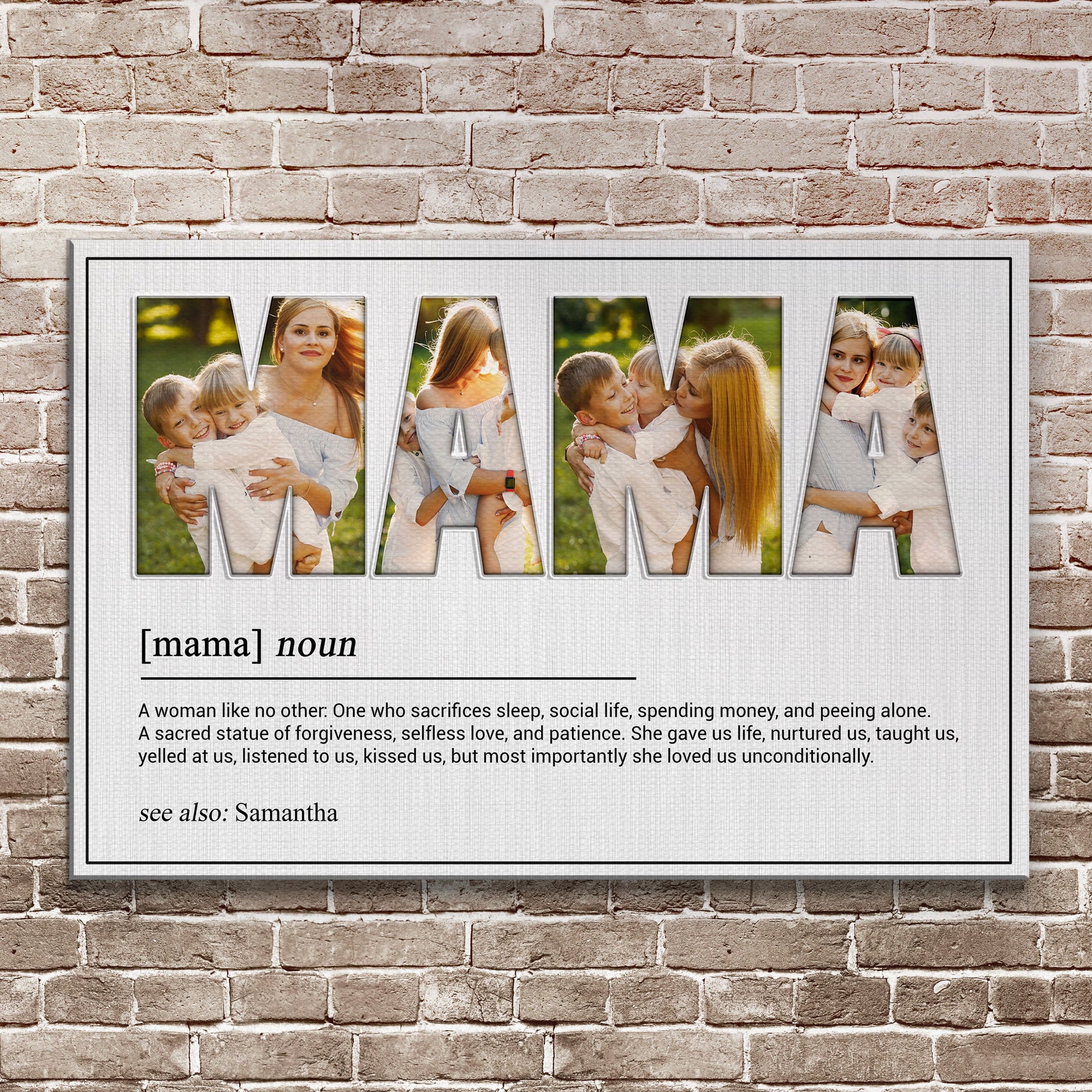 Mother's Day sign canvas with photo collage spelling MAMA by Tailored Canvases crafting canvas on Tampa Home & Garden Store