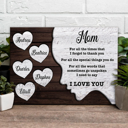 Mother's Day Sign I Need to Say I Love You canvas set with panels and heart name cutouts on Tampa Home & Garden Store