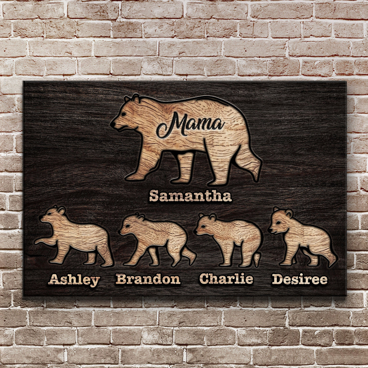 Mother's Day canvas sign with a mother bear and cubs on dark wood background on Tampa Home & Garden Store