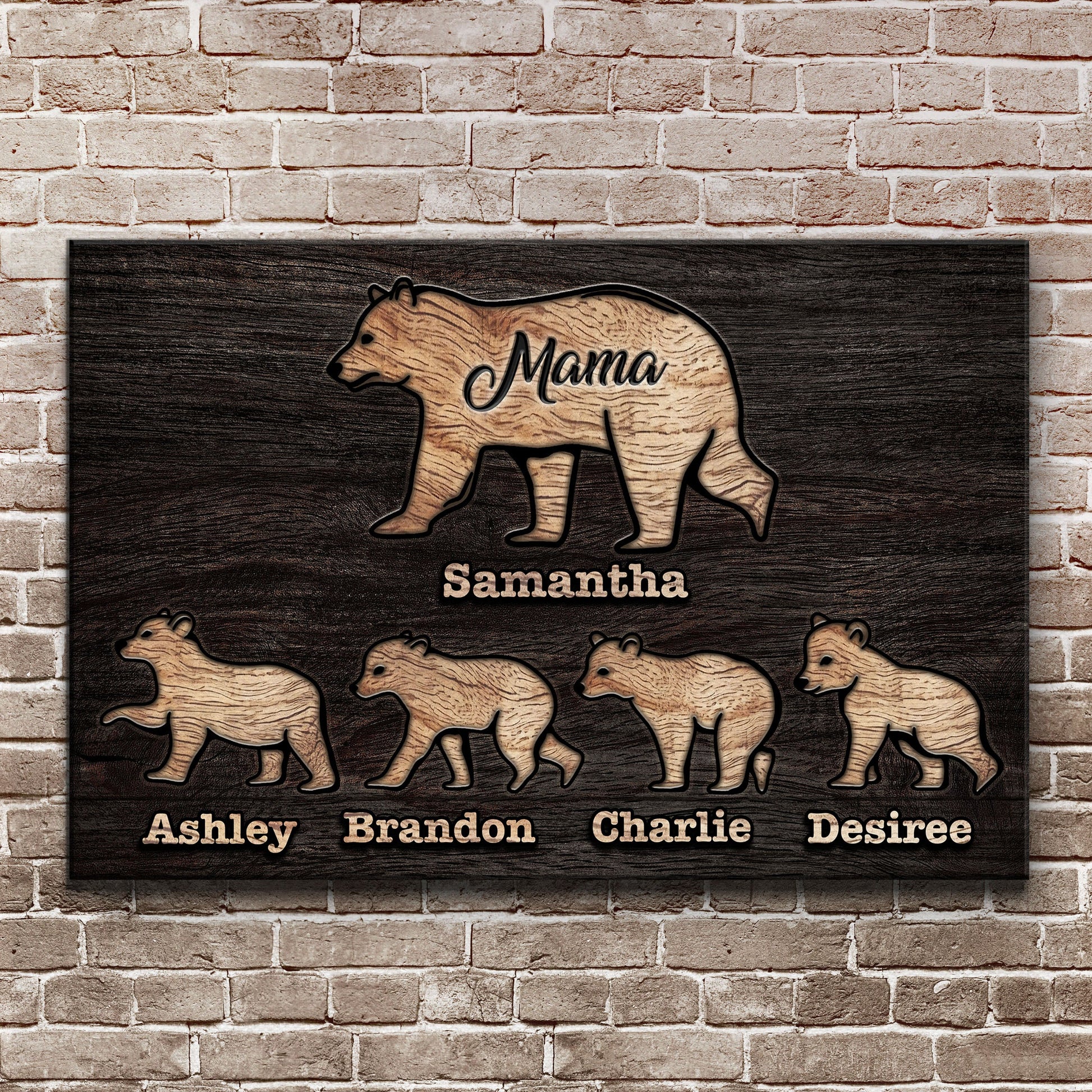 Mother's Day canvas sign with a mother bear and cubs on dark wood background on Tampa Home & Garden Store