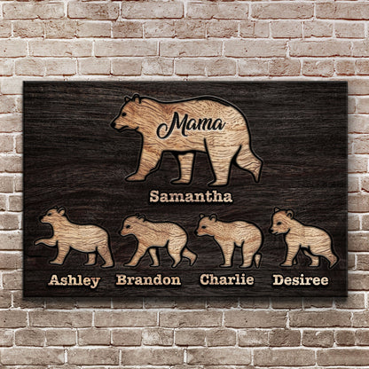 Mother's Day canvas sign with a mother bear and cubs on dark wood background on Tampa Home & Garden Store
