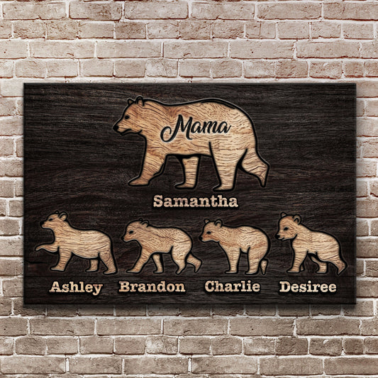 Mother's Day canvas sign with a mother bear and cubs on dark wood background on Tampa Home & Garden Store