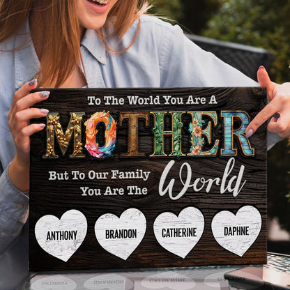 Tailored Canvases Mother's Day canvas sign with To The World You Are The World and names on Tampa Home & Garden Store