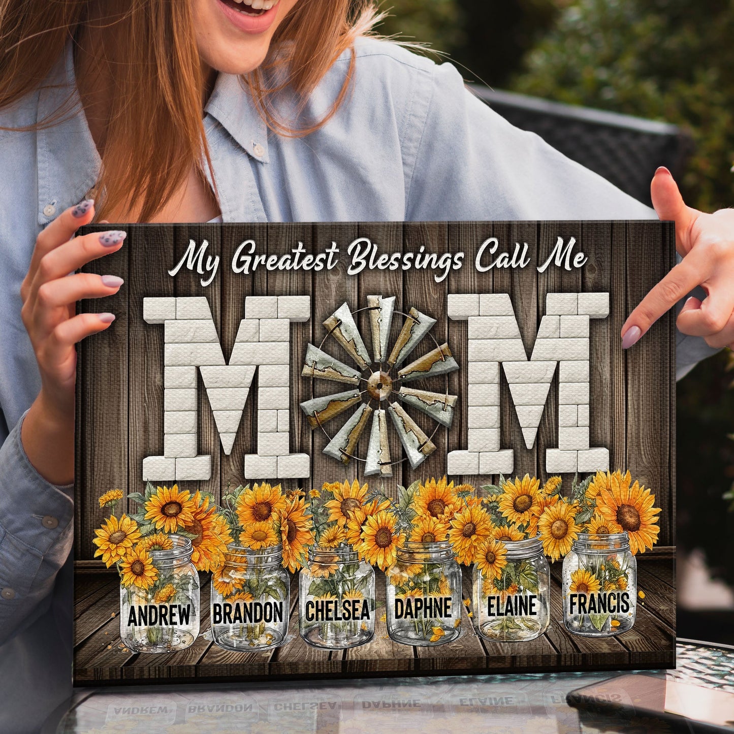 Mother's Day My Greatest Blessings Call Me Mom canvas by Tailored Canvases with sunflowers on Tampa Home & Garden Store