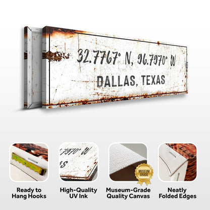 Home Coordinates Rustic Sign canvas Tailored Canvases, weathered with rust accents Dallas, Texas on Tampa Home & Garden Store
