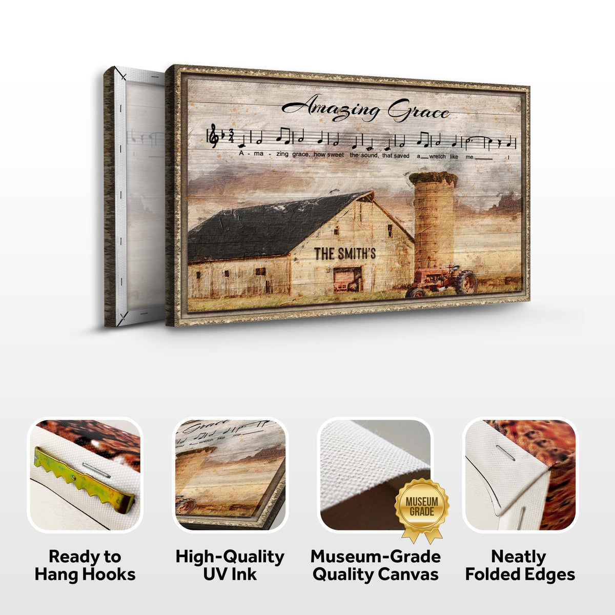 Amazing Grace Family Sign II canvas by Tailored Canvases with wood backdrop hymn lyrics on Tampa Home & Garden Store