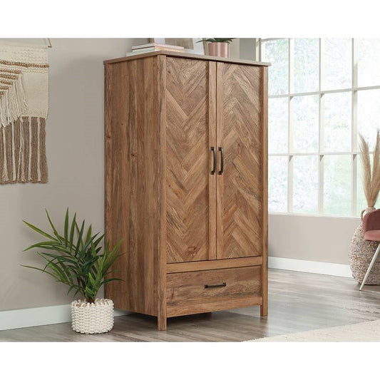 Armario rústico FarmHouse con barra para ropa, cajón y diseño en espiga