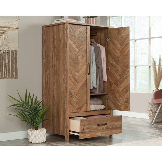 Armario rústico FarmHouse con barra para ropa, cajón y diseño en espiga
