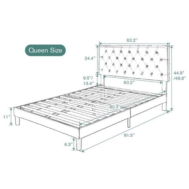Cama de plataforma tapizada en piel sintética blanca tamaño Queen con cabecero capitoné
