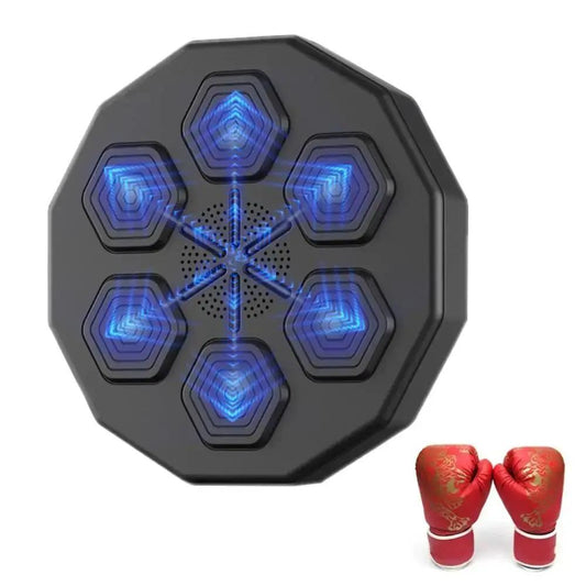 Smart Music Boxing Machine wall-mounted Bluetooth with LED hex panels pair of red boxing gloves on Tampa Home & Garden Store