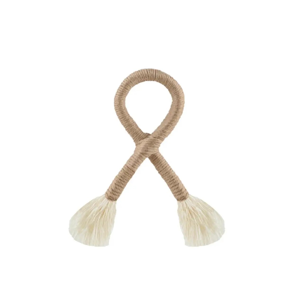 Nautical knot napkin ring in natural rope with white tassel ends by Talah Home on Tampa Home & Garden Store