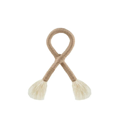 Nautical knot napkin ring in natural rope with white tassel ends by Talah Home on Tampa Home & Garden Store