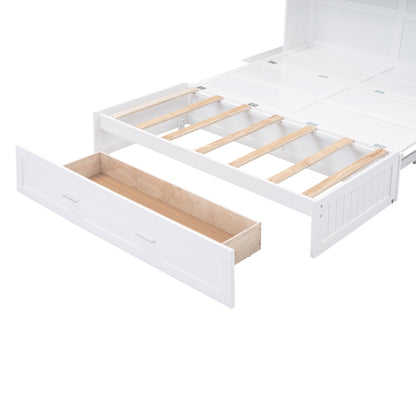 ueen Size Murphy Bed with Bookcase, Bedside Shelves and a Big Drawer, White - Tampa Home & Garden Store
