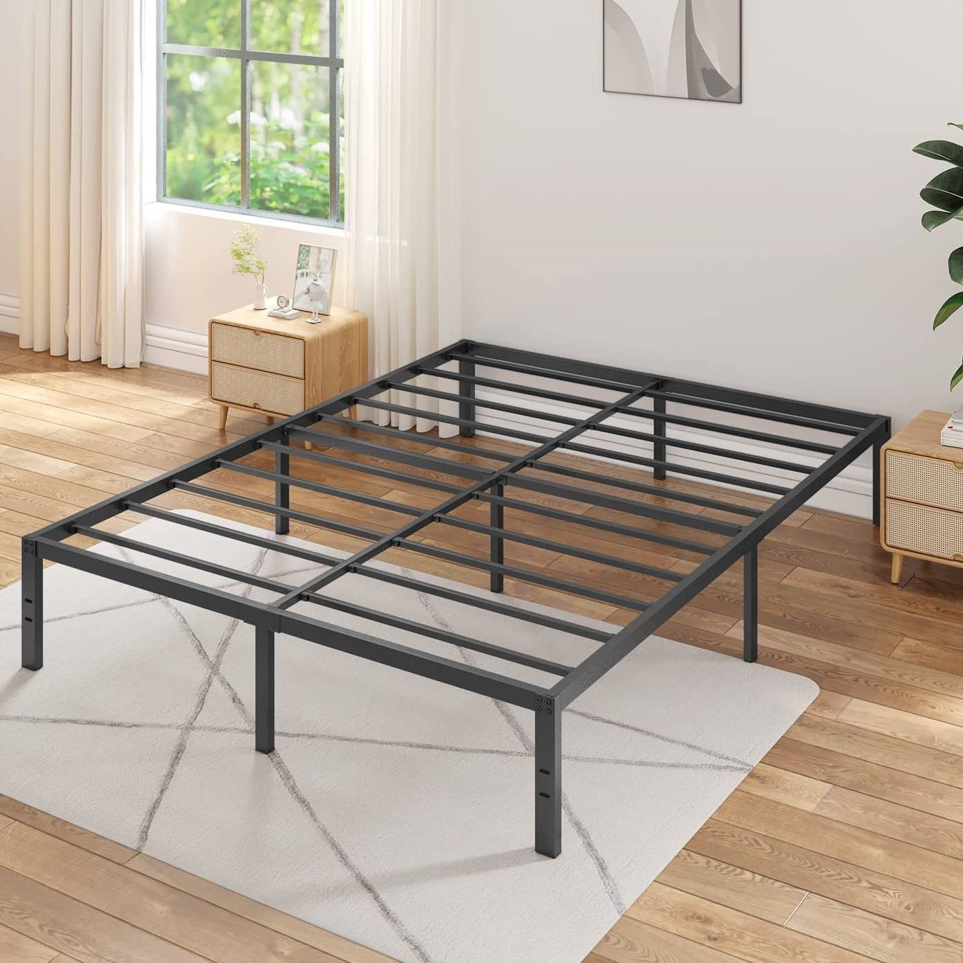 Base de cama de metal resistente de 16 pulgadas de tamaño completo con capacidad de peso de 3,500 libras