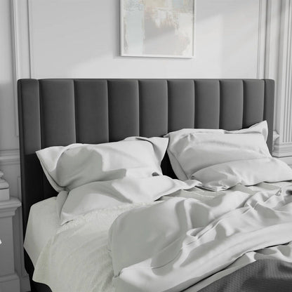 Estructura de cama plataforma tapizada en terciopelo negro tamaño completo con cabecero