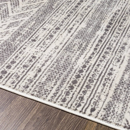 Alfombra de área estilo bohemio con diseño geométrico de rayas chevron en gris y marfil de 5 x 7 pies