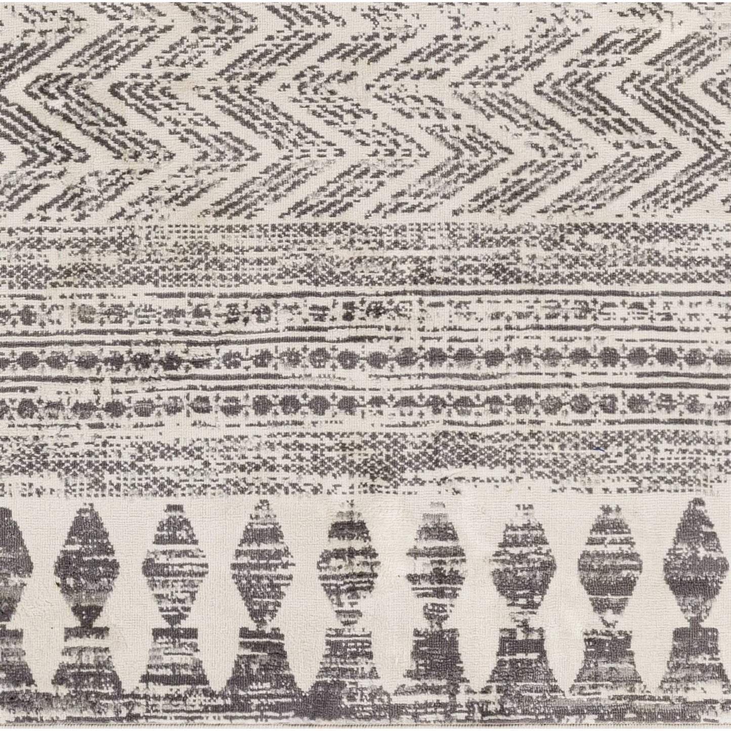 Alfombra de área estilo bohemio con diseño geométrico de rayas chevron en gris y marfil de 5 x 7 pies
