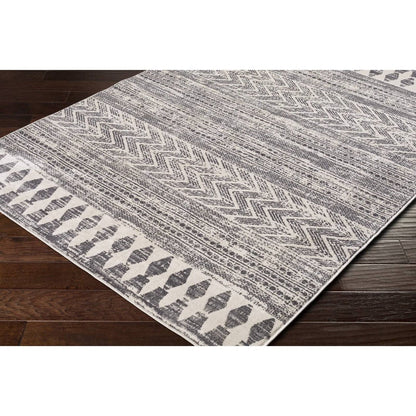 Alfombra de área estilo bohemio con diseño geométrico de rayas chevron en gris y marfil de 5 x 7 pies