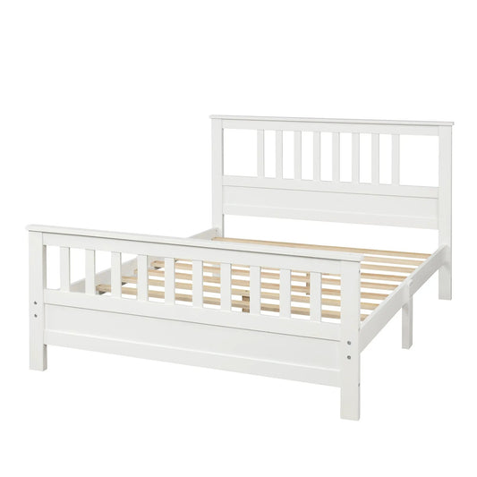 White wooden full-size platform bed with headboard and footboard on Tampa Home & Garden Store