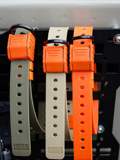 PRO SERIES FIELD COLLAR by Hoss Straps, trio of dog collars in orange and beige with buckles on Tampa Home & Garden Store