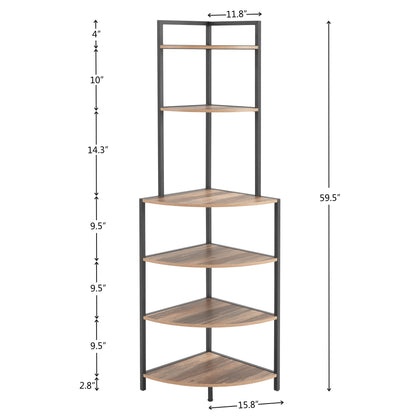 6-story corner open bookshelf modern bookshelf wooden frame independent bookshelf unit, country brown - Tampa Home & Garden Store