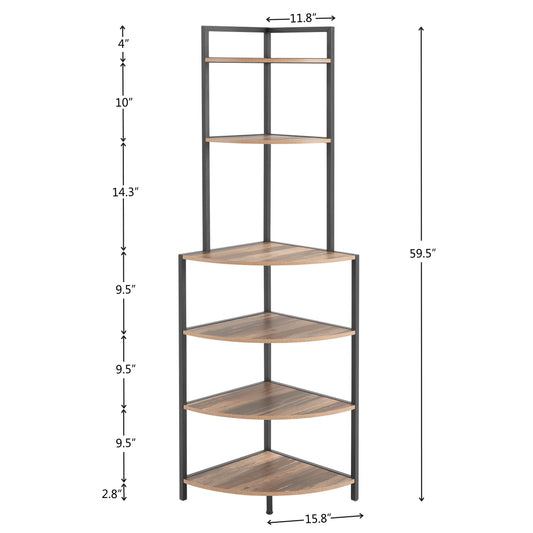 6-story corner open bookshelf modern bookshelf wooden frame independent bookshelf unit, country brown - Tampa Home & Garden Store