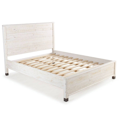 Estructura de cama de plataforma de madera maciza tamaño completo con cabecero en acabado blanco rústico